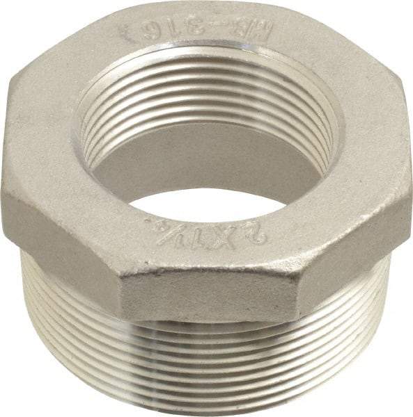Merit Brass - 2 x 1-1/4" Grade 316 Stainless Steel Pipe Hex Bushing - MNPT x FNPT End Connections, 150 psi - USA Tool & Supply