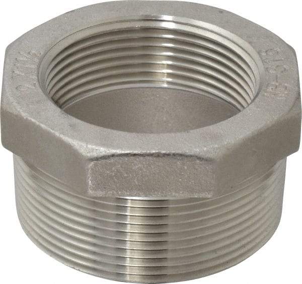 Merit Brass - 2 x 1-1/2" Grade 316 Stainless Steel Pipe Hex Bushing - MNPT x FNPT End Connections, 150 psi - USA Tool & Supply