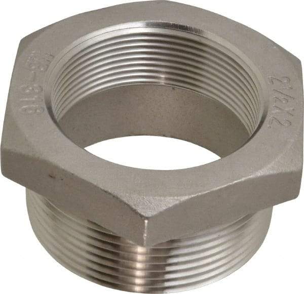 Merit Brass - 2-1/2 x 2" Grade 316 Stainless Steel Pipe Hex Bushing - MNPT x FNPT End Connections, 150 psi - USA Tool & Supply