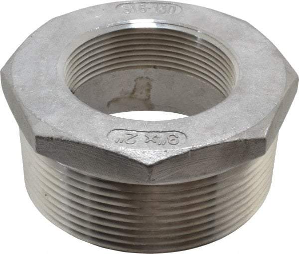 Merit Brass - 3 x 2" Grade 316 Stainless Steel Pipe Hex Bushing - MNPT x FNPT End Connections, 150 psi - USA Tool & Supply