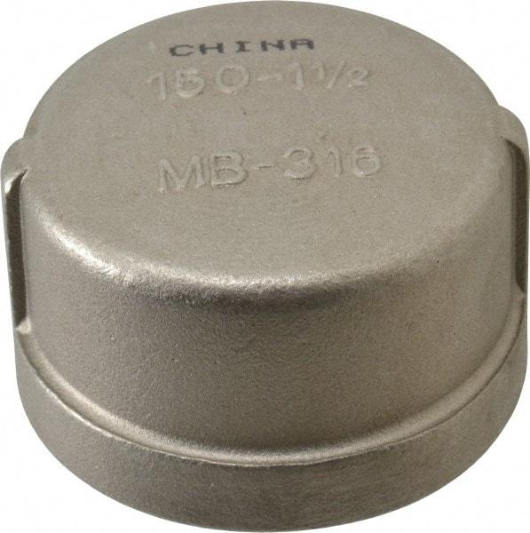 Merit Brass - 1-1/2" Grade 316 Stainless Steel Pipe End Cap - FNPT End Connections, 150 psi - USA Tool & Supply