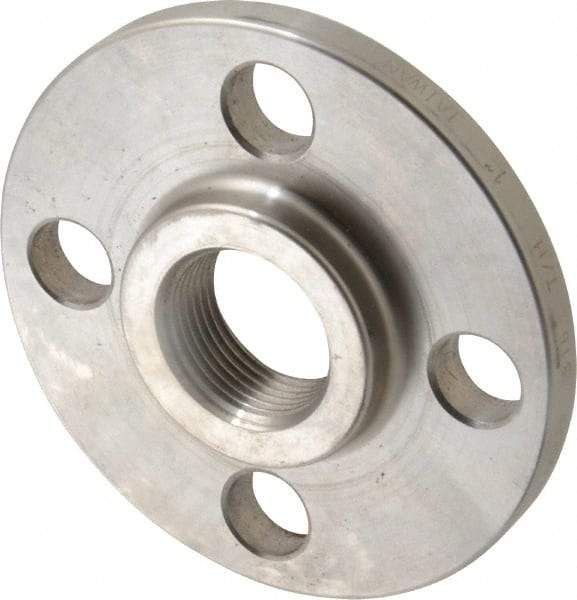 Merit Brass - 1" Pipe, 4-1/4" OD, Stainless Steel, Threaded Pipe Flange - 3-1/8" Across Bolt Hole Centers, 5/8" Bolt Hole, 150 psi, Grade 316 - USA Tool & Supply