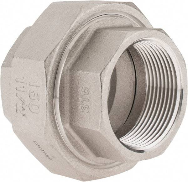 Merit Brass - 1-1/2" Grade 316 Stainless Steel Pipe Union - FNPT x FNPT End Connections, 150 psi - USA Tool & Supply
