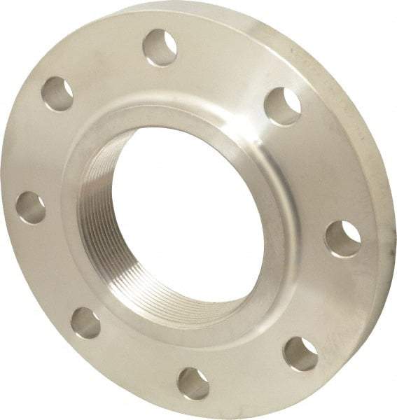 Merit Brass - 4" Pipe, 9" OD, Stainless Steel, Threaded Pipe Flange - 7-1/2" Across Bolt Hole Centers, 3/4" Bolt Hole, 150 psi, Grades 316 & 316L - USA Tool & Supply