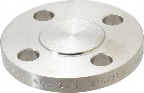 Merit Brass - 1" Pipe, 4-1/4" OD, Stainless Steel, Blind Pipe Flange - 3-1/8" Across Bolt Hole Centers, 5/8" Bolt Hole, 150 psi, Grades 316 & 316L - USA Tool & Supply