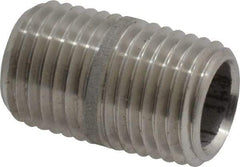 Merit Brass - Schedule 40, 1/4" Pipe x 7/8" Long, Grade 304/304L Stainless Steel Pipe Nipple - Welded & Threaded - USA Tool & Supply