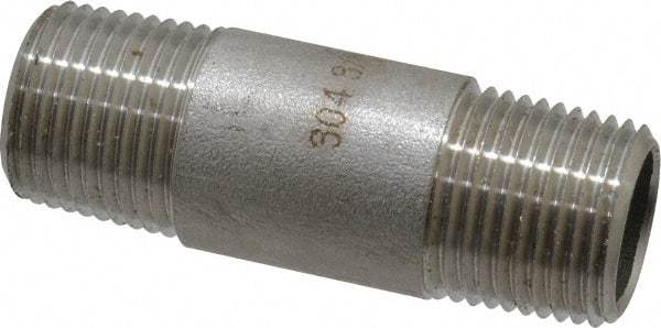 Merit Brass - Schedule 40, 3/8" Pipe x 2" Long, Grade 304/304L Stainless Steel Pipe Nipple - Welded & Threaded - USA Tool & Supply