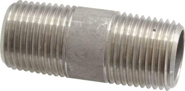 Merit Brass - Schedule 40, 1/2" Pipe x 2" Long, Grade 304/304L Stainless Steel Pipe Nipple - Welded & Threaded - USA Tool & Supply