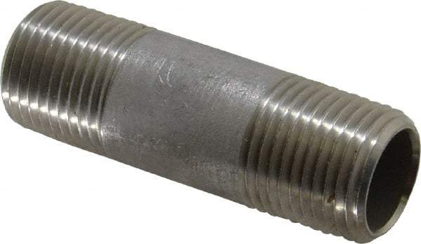 Merit Brass - Schedule 40, 1/2" Pipe x 2-1/2" Long, Grade 304/304L Stainless Steel Pipe Nipple - Welded & Threaded - USA Tool & Supply