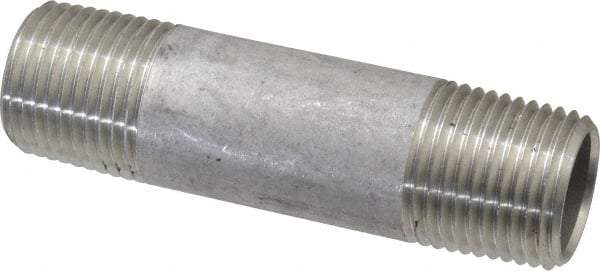 Merit Brass - Schedule 40, 1/2" Pipe x 3" Long, Grade 304/304L Stainless Steel Pipe Nipple - Welded & Threaded - USA Tool & Supply