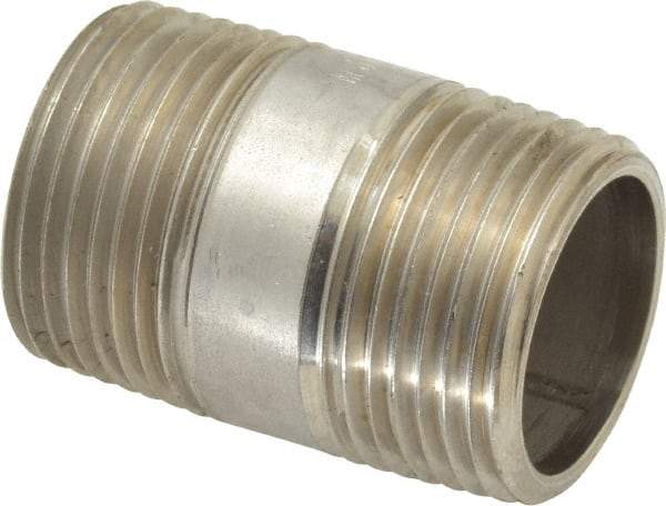 Merit Brass - Schedule 40, 3/4" Pipe x 1-1/2" Long, Grade 304/304L Stainless Steel Pipe Nipple - Welded & Threaded - USA Tool & Supply