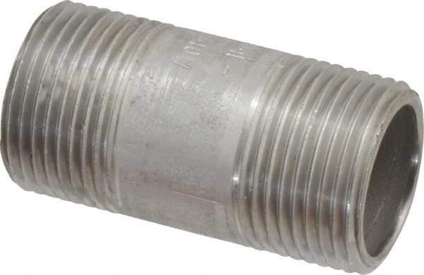 Merit Brass - Schedule 40, 3/4" Pipe x 2" Long, Grade 304/304L Stainless Steel Pipe Nipple - Welded & Threaded - USA Tool & Supply