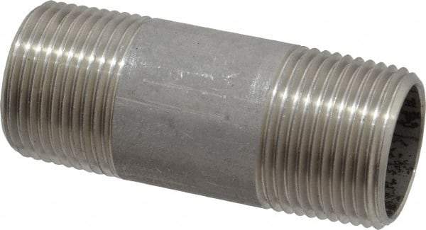 Merit Brass - Schedule 40, 3/4" Pipe x 2-1/2" Long, Grade 304/304L Stainless Steel Pipe Nipple - Welded & Threaded - USA Tool & Supply