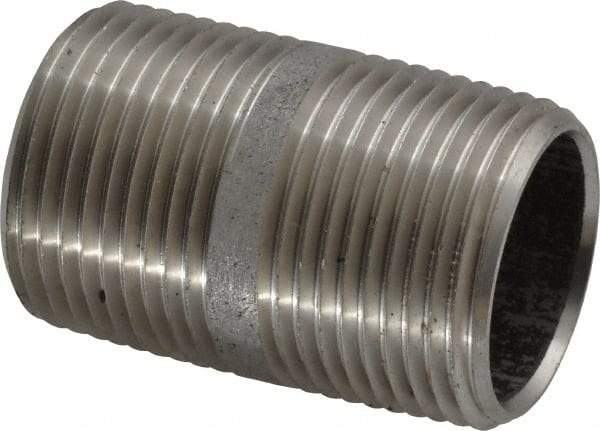 Merit Brass - Schedule 40, 1" Pipe x 2" Long, Grade 304/304L Stainless Steel Pipe Nipple - Welded & Threaded - USA Tool & Supply