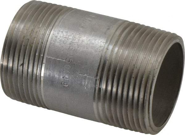 Merit Brass - Schedule 40, 1-1/4" Pipe x 2-1/2" Long, Grade 304/304L Stainless Steel Pipe Nipple - Welded & Threaded - USA Tool & Supply