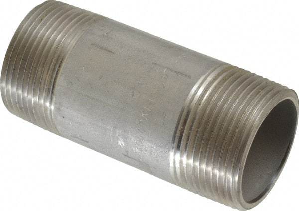 Merit Brass - Schedule 40, 1-1/4" Pipe x 3-1/2" Long, Grade 304/304L Stainless Steel Pipe Nipple - Welded & Threaded - USA Tool & Supply