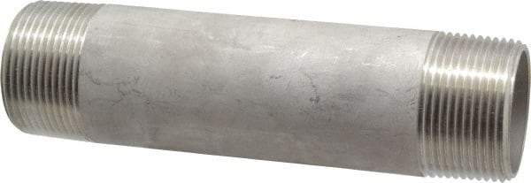 Merit Brass - Schedule 40, 1-1/4" Pipe x 6" Long, Grade 304/304L Stainless Steel Pipe Nipple - Welded & Threaded - USA Tool & Supply