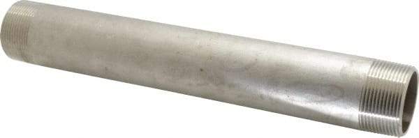 Merit Brass - Schedule 40, 1-1/2" Pipe x 12" Long, Grade 304/304L Stainless Steel Pipe Nipple - Welded & Threaded - USA Tool & Supply