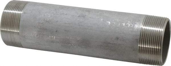 Merit Brass - Schedule 40, 2" Pipe x 8" Long, Grade 304/304L Stainless Steel Pipe Nipple - Welded & Threaded - USA Tool & Supply