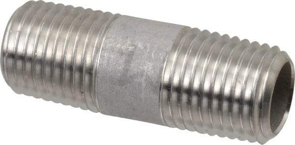 Merit Brass - Schedule 40, 1/4" Pipe x 1-1/2" Long, Grade 316/316L Stainless Steel Pipe Nipple - Welded & Threaded - USA Tool & Supply