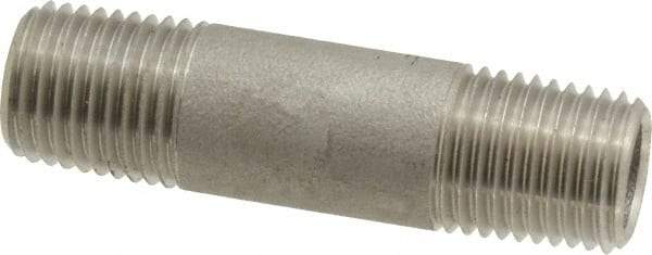 Merit Brass - Schedule 40, 1/4" Pipe x 2" Long, Grade 316/316L Stainless Steel Pipe Nipple - Welded & Threaded - USA Tool & Supply