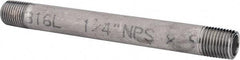 Merit Brass - Schedule 40, 1/4" Pipe x 5" Long, Grade 316/316L Stainless Steel Pipe Nipple - Welded & Threaded - USA Tool & Supply