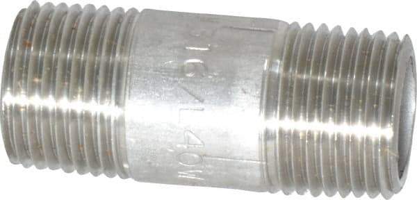 Merit Brass - Schedule 40, 3/8" Pipe x 1-1/2" Long, Grade 316/316L Stainless Steel Pipe Nipple - Welded & Threaded - USA Tool & Supply