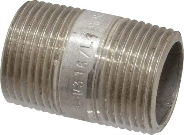 Merit Brass - Schedule 40, 3/4" Pipe x 1-1/2" Long, Grade 316/316L Stainless Steel Pipe Nipple - Welded & Threaded - USA Tool & Supply