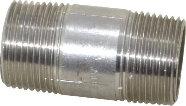 Merit Brass - Schedule 40, 1" Pipe x 2-1/2" Long, Grade 316/316L Stainless Steel Pipe Nipple - Welded & Threaded - USA Tool & Supply