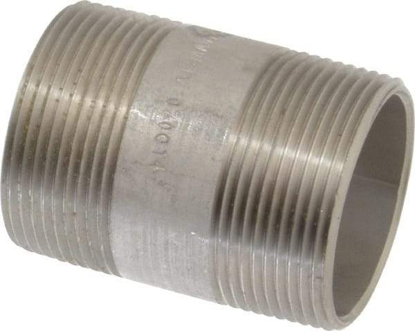 Merit Brass - Schedule 40, 1-1/2" Pipe x 2-1/2" Long, Grade 316/316L Stainless Steel Pipe Nipple - Welded & Threaded - USA Tool & Supply