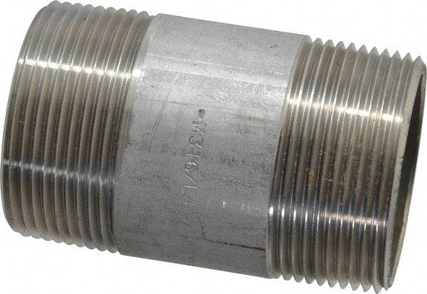 Merit Brass - Schedule 40, 1-1/2" Pipe x 3" Long, Grade 316/316L Stainless Steel Pipe Nipple - Welded & Threaded - USA Tool & Supply