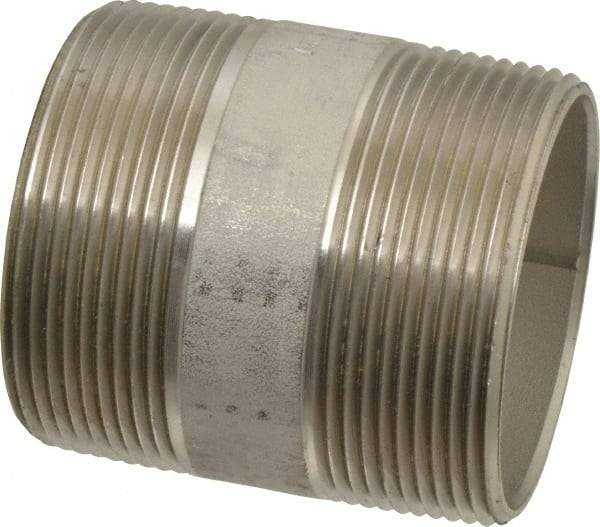 Merit Brass - Schedule 40, 2" Pipe x 2-1/2" Long, Grade 316/316L Stainless Steel Pipe Nipple - Welded & Threaded - USA Tool & Supply