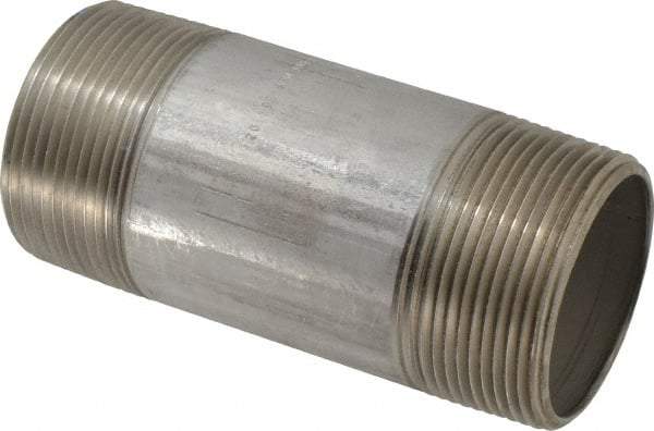 Merit Brass - Schedule 40, 2-1/2" Pipe x 6" Long, Grade 316/316L Stainless Steel Pipe Nipple - Welded & Threaded - USA Tool & Supply