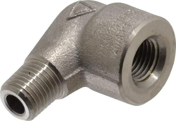 Merit Brass - 1/4" Grade 316/316L Stainless Steel Pipe 90° Street Elbow - FNPT x MNPT End Connections, 3,000 psi - USA Tool & Supply