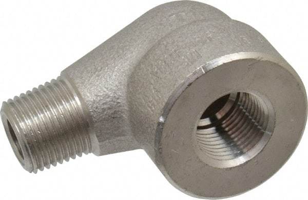 Merit Brass - 3/8" Grade 316/316L Stainless Steel Pipe 90° Street Elbow - FNPT x MNPT End Connections, 3,000 psi - USA Tool & Supply