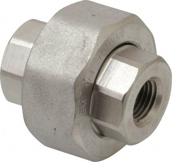 Merit Brass - 1/4" Grade 316/316L Stainless Steel Pipe Union - FNPT x FNPT End Connections, 3,000 psi - USA Tool & Supply