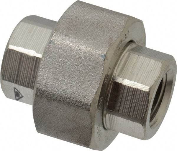Merit Brass - 3/8" Grade 316/316L Stainless Steel Pipe Union - FNPT x FNPT End Connections, 3,000 psi - USA Tool & Supply