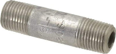 Merit Brass - Schedule 80, 1/8" Pipe x 1-1/2" Long, Grade 316/316L Stainless Steel Pipe Nipple - Seamless & Threaded - USA Tool & Supply