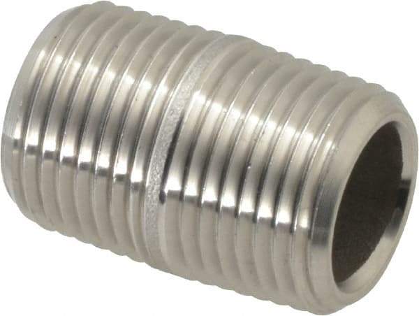 Merit Brass - Schedule 80, 3/8" Pipe x 1" Long, Grade 316/316L Stainless Steel Pipe Nipple - Seamless & Threaded - USA Tool & Supply