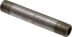 Merit Brass - Schedule 80, 3/8" Pipe x 4" Long, Grade 316/316L Stainless Steel Pipe Nipple - Seamless & Threaded - USA Tool & Supply