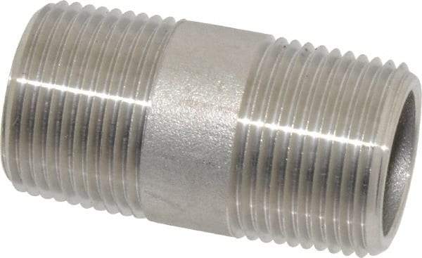 Merit Brass - Schedule 80, 3/4" Pipe x 2" Long, Grade 316/316L Stainless Steel Pipe Nipple - Seamless & Threaded - USA Tool & Supply