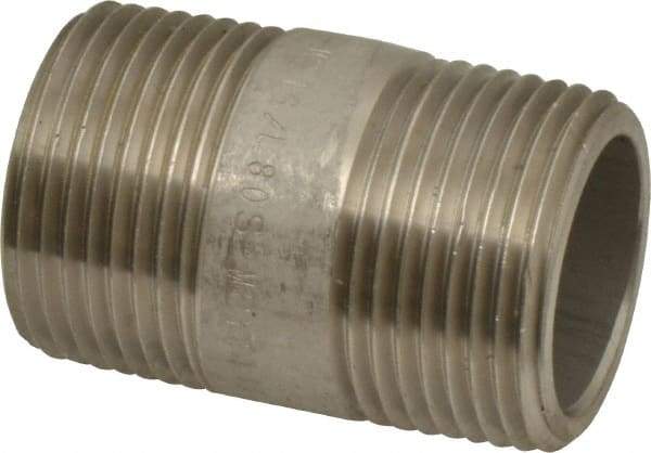 Merit Brass - Schedule 80, 1" Pipe x 2" Long, Grade 316/316L Stainless Steel Pipe Nipple - Seamless & Threaded - USA Tool & Supply