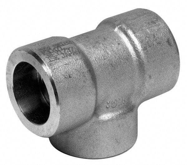 Merit Brass - 1-1/2" Grade 304 Stainless Steel Pipe Tee - Socket Weld x Socket Weld x Socket Weld End Connections, 3,000 psi - USA Tool & Supply