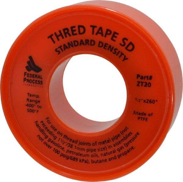 Federal Process - 1/2" Wide x 260" Long General Purpose Pipe Repair Tape - 3 mil Thick, -450 to 550°F, White - USA Tool & Supply