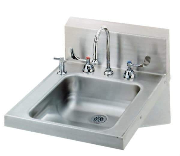 Eagle MHC - 14" Long x 16" Wide Inside, 1 Compartment, Grade 304 Stainless Steel Stainless Steel ADA Lavatory Sink-Wall Mount - 18 Gauge, 24-1/8" Long x 19" Wide Outside, 6" Deep - USA Tool & Supply