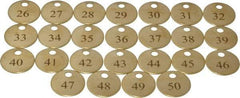 Value Collection - 1" High x 1" Long, 26 to 50, English Safety & Facility Numbered Tag - 1 Side, Brass - USA Tool & Supply