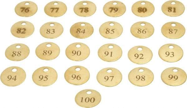 Value Collection - 1" High x 1" Long, 76 to 100, English Safety & Facility Numbered Tag - 1 Side, Brass - USA Tool & Supply