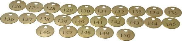 Value Collection - 1" High x 1" Long, 126 to 150, English Safety & Facility Numbered Tag - 1 Side, Brass - USA Tool & Supply