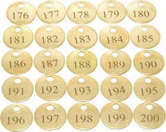 Value Collection - 1" High x 1" Long, 176 to 200, English Safety & Facility Numbered Tag - 1 Side, Brass - USA Tool & Supply