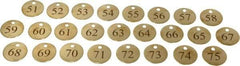 Value Collection - 1-1/4" High x 1-1/4" Long, 51 to 75, English Safety & Facility Numbered Tag - 1 Side, Brass - USA Tool & Supply